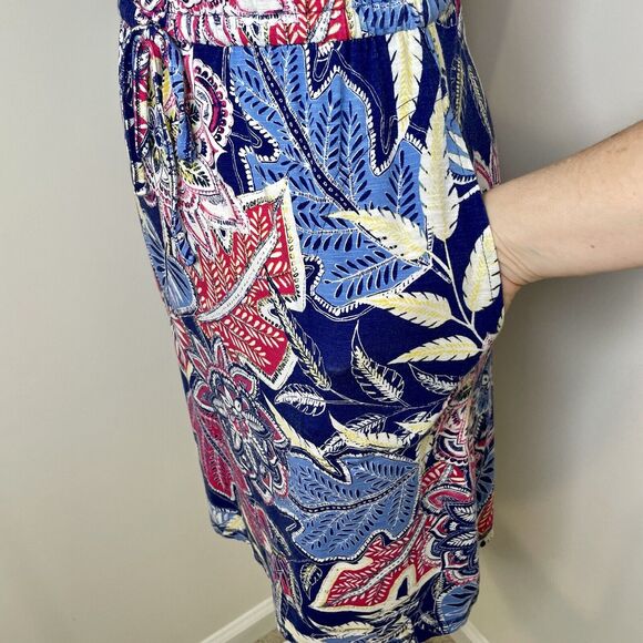 T by Talbots Floral Drawstring Waist Pocket Cap Sleeve Casual T-Shirt Dress Sz P - Picture 6 of 13